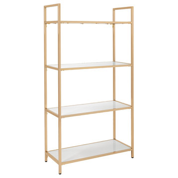 Alios Bookcase, White Gloss With Gold Chrome Plated Base