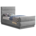 Meridian Furniture - Paxton Chenille Fabric Upholstered Bed, Gray, Twin - Embrace the essence of cozy sophistication with the Paxton Chenille Fabric Bed, a haven designed to elevate your sleep experience and enhance your bedroom's aesthetics. The bed is adorned in a luxurious rich grey chenille fabric, its soft texture inviting you to sink into its warmth. The subtle sheen of the chenille adds a touch of elegance, creating a timeless look that complements various decors. The headboard features a classic horizontal channel tufted design, adding visual interest and dimension to the bed. This sophisticated detail exudes a touch of vintage charm, making the Paxton a perfect fit for both traditional and contemporary spaces.