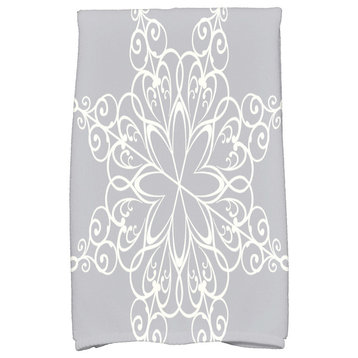 Snowflake Holiday Geometric Print Kitchen Towel, Gray