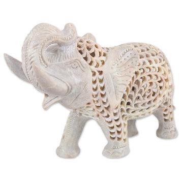 NOVICA Father Elephant And Soapstone Sculpture