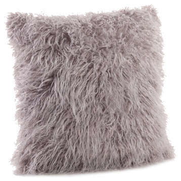 Decorative Faux Mongolian Fur Throw Pillow , Fog, 18"x 18"