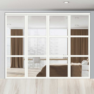 4 Panels Shaker Bypass Sliding Closet Door with Mirror Insert, 120"x96" Inches