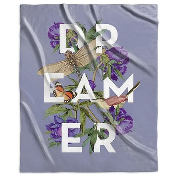 "Dreamer, Vintage Floral Collage" Sherpa Blanket 50"x60"