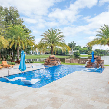 Infinity Edge Pool With Custom Rock Waterfalls and Custom Spa in Boca Raton