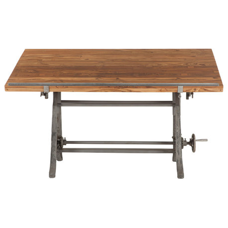 Artezia 62-Inch Reclaimed Teak Wood Drafting Desk with Adjustable Crank