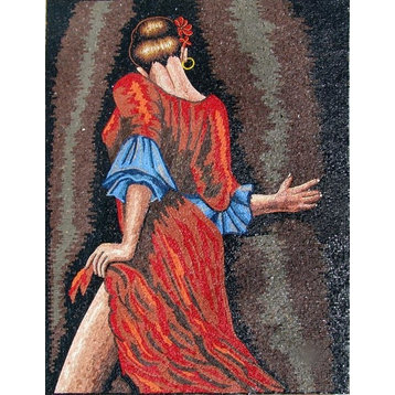 Flamenco Dancer Marble Mosaic Mural Art, 31"x39"