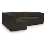 Meridian Furniture - Ollie Black Boucle Fabric L-Shaped Modular Sectional, Brown, 4-Piece: 2 Armless Chair, 2 Corner Chair - Meet the epitome of style and functionality with this Ollie boucle fabric living room sectional, part of the Ollie modular collection. A contemporary marvel, this sectional features chic and inviting rich brown boucle fabric upholstery, giving it a sumptuous texture that oozes elegance and luxury. Curved corners add to the visual look of the sectional while maximizing seating comfort while lounging, reading, or entertaining. Pair it with other items in the Ollie collection easily, thanks to an attachment latch underneath.