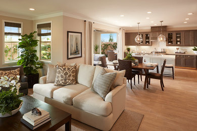 Inspiration for a huge timeless laminate floor and beige floor kitchen/dining room combo remodel in Orange County with beige walls