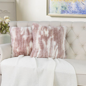 Jacquard Faux Fur Pillow Covers Set of 2, Pink, 26'' x 26''