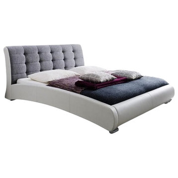 Atlin Designs Upholstered Queen Leather Tufted Bed in White