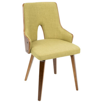 Set of 2 Retro Modern Dining Chair, Bentwood Frame With Cushioned Seat, Green