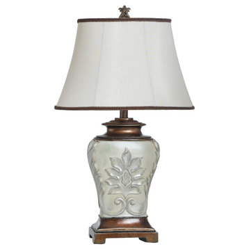 Magonia Table Lamp With Golden Accents and Round Bell Trimmed Shade