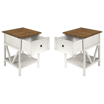 Pemberly Row 1-Drawer Farmhouse Wood V-Frame End Table in White ( Set of 2)