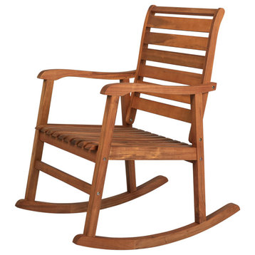 Carey Modern Slat-Back Acacia Wood Patio Outdoor Rocking Chair, Teak