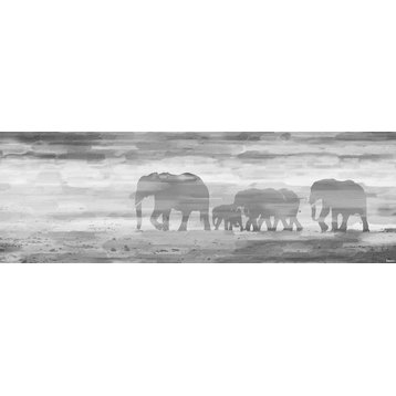 "Parade of Tusks" Painting Print on White Wood, 60"x20"