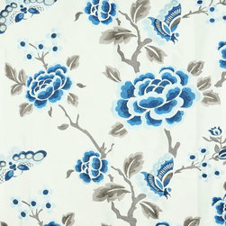 Blue Floral Custom Made Embroidered Dupioni Silk Curtains - Window Treatments