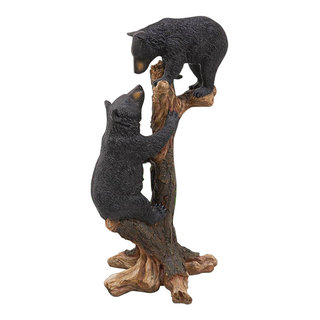 Climbing Cubs Black Bear Statue - Rustic - Garden Statues And Yard