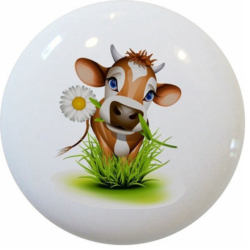 Cow in Grass Ceramic Knob