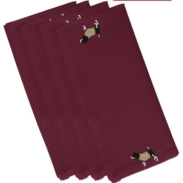 Warmest Wishes, Holiday Animal Print Napkin, Cranberry And Burgandy, Set of 4