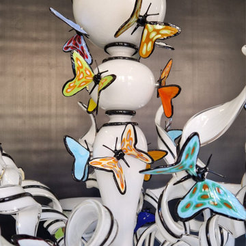 Custom Commissioned Diego Costantini Murano Glass Butterflies Chandelier
