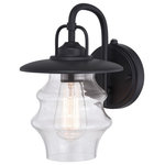Vaxcel - Vaxcel Glenn 1-LT Outdoor Wall Lantern T0548 - Textured Black - A touch of coastal charm defines the Glenn outdoor collection. The unique shape of the clear glass shade gets its inspiration from vintage electrical insulators. A textured black finish enhances the overall feel. Combine that with a vintage Edison style filament bulb to complete the look. This outdoor wall light is ideal for your covered porch, entryway, garage, or any other area of your home.