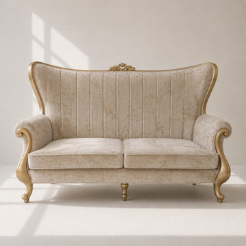 Luxury Solid Teak Wood Wingback Sofa | French Provincial Classic Living Room