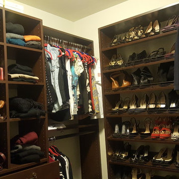 Walk in /truffle finish with bronze rods,shoe fences ,belt and accessory racks