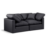 Meridian Furniture - Indulge Upholstered Modular Sofa, Black, 2-Piece: 2 Corner Chair, Fiber Stuffed Vegan Leather - Experience ultimate comfort and style with our black vegan leather Indulge Sofa. The luxurious vegan leather will elevate the aesthetic of any room. This sofa provides ample space for you to relax while its modular build offers the option of unlimited configurations. Whether you're looking to add a stylish element to your living room or a comfortable seating option to your bedroom, this sofa is the perfect choice.