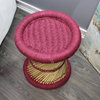 Natural Geo Moray Decorative Handwoven Jute Accent Stool, Set of 2, Maroon