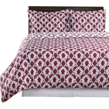 Sierra Silky Soft 100% Cotton Duvet Cover Set, Burgundy and White, Twin/Twin XL