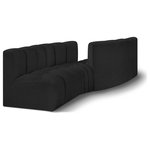 Meridian Furniture - Arc Boucle Fabric Upholstered 4-Pc. Facing Modular Sectional, Black - Give your living room or den the perfect blend of style and versatility with this Arc boucle fabric curved modular Sectional. Part of the Arc modular furniture collection, this Sectional comes upholstered in rich black boucle fabric and features deep channel tufting that adds a touch of luxury while enhancing comfort and support. A seamless combination of form and function, this chair can be used with other Arc pieces to create a myriad of configurations in your well-curated room.