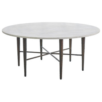 Hammered Cocktail Table, Bronze With White Marble