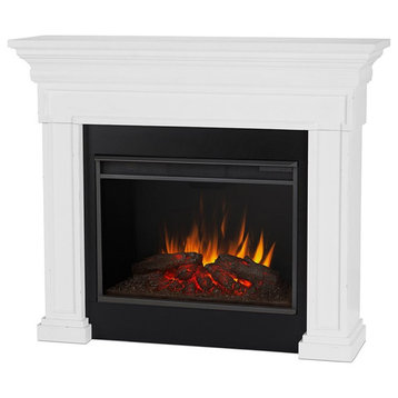 Bowery Hill Contemporary Wood Electric Fireplace in Black/Rustic White