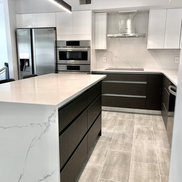 CONTEMPORARY TWO TONE KITCHEN WHITE GLOSS WALL CABINET - GRAY MATTE BASE CABINET