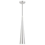 Livex Lighting - Andes 1 Light Brushed Aluminum With Polished Chrome Accents Single Tall Pendant - The Noho single tall pendant features a modern, minimal look. It is shown in a chic brushed aluminum finish shade with a shiny white finish inside and polished chrome finish accents.