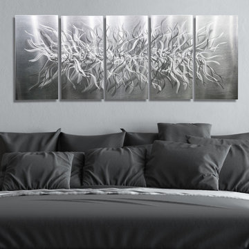 Friction - Large Contemporary All Natural Silver Handmade Modern Metal Wall Art