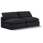 Meridian Furniture - Comfy Upholstered Modular Sofa, Black, 2-Piece: 2 Armless Chair, Linen Textured Fabric - Give your space a whole new look with this black Comfy linen textured fabric sofa. This handsome sofa fits nicely with other items in the Comfy collection and is a versatile seating option designed for adaptability, comfort and style. Wrapped in rich black durable linen textured fabric upholstery, this sofa offers a plush embrace of overstuffed down feather cushions, carefully crafted to deliver the highest level of comfort. The perfect seat for creating an oasis for relaxation, this sofa has thick foam surrounding its frame for added support and coziness.