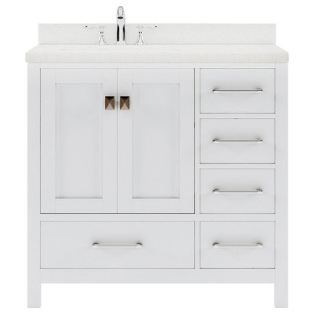 Caroline Avenue 24" Single Vanity, White With Quartz Top and Round Sink