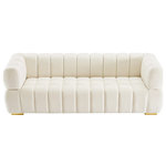 Meridian Furniture - Gwen Velvet Upholstered Chair, Cream, Sofa - Experience untold comfort blended with impeccable style when you bring home this Gwen velvet sofa. Rich cream velvet upholstery covers the sofa, giving it a sleek feel that meshes well with its heavily padded designthe combination of which beckons you to sit down and take a load off. Deep biscuit tufting adds to the oversized look of this welcoming sofa, with tufting also serving to keep the fill inside aloft. Two sets of legs come with the Gwen sofa for a custom finish in gold or chrome.