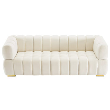 Gwen Velvet Upholstered Sofa, Cream