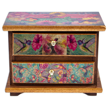 Novica Handmade Floral Hummingbirds Decoupage Jewelry Box