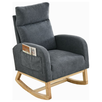 Gewnee Accent High Backrest Living Room Lounge Arm Rocking Chair, Dark Grey