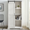Modern Farmhouse Grooved Sliding Door Tall Storage Cabinet in Brushed White