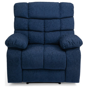 Conyers Contemporary Pillow Tufted Massage Recliner, Navy Blue + Black