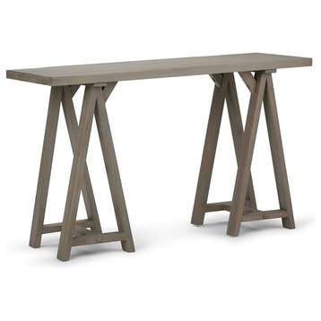 Sawhorse Wood 50 Inch Wide Industrial Console Sofa Table In Distressed Grey