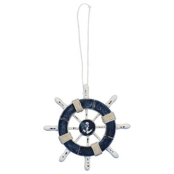 Rustic Dark Blue and White Decorative Ship Wheel With Anchor Christmas Tree
