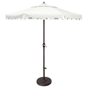 9' Greek Key Patio Umbrella With Fiberglass Ribs and Tassels, Natural