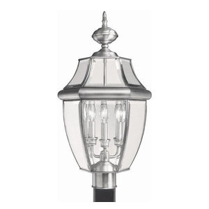 Livex Lighting 2264-91 Outdoor Post with Clear Beveled Glass Shades Brushed Nickel