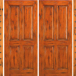 Knotty Alder Entry Prehung Double Door with Two Sidelites, 4-Panel - Front Doors