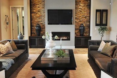 Example of a trendy living room design in New York